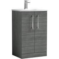 Nuie Arno Floor Standing 2-Door Vanity Unit & Basin-4 500mm Anthracite Woodgrain