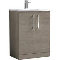 Nuie Arno Floor Standing 2-Door Vanity Unit & Basin-4 600mm Solace Oak Woodgrain