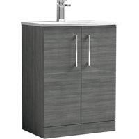 Nuie Arno Floor Standing 2-Door Vanity Unit & Basin-4 600mm Anthracite Woodgrain
