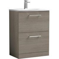 Nuie Arno FS 2-Drawer Vanity Unit & Basin-4 600mm - Solace Oak Woodgrain