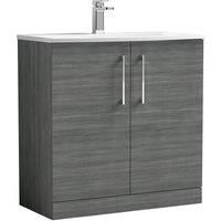 nuie ARN505G Arno Modern Bathroom Floor Standing 2 Door Vanity Unit with Curved Ceramic Basin, Anthracite
