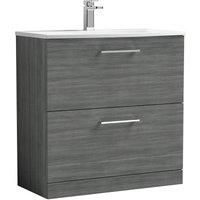 Nuie Arno Anthracite Woodgrain FS 2-Drawer Vanity Unit & Basin-4 - 800mm
