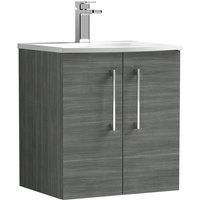 Nuie Arno Wall Hung 2-Door Vanity Unit & Basin-4 500mm - Anthracite Woodgrain