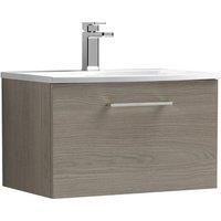 Nuie Arno Wall Hung 1-Drawer Vanity Unit & Basin-4 600mm - Solace Oak Woodgrain