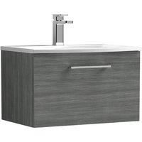 Nuie Arno Wall Hung 1-Drawer Vanity Unit & Basin-4 600mm - Anthracite Woodgrain