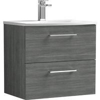 Nuie Arno Wall Hung 2-Drawer Vanity Unit & Basin-4 600mm - Anthracite Woodgrain