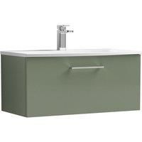 Nuie Arno 800mm Wall Hung 1 Drawer Vanity & Curved Basin Satin Green