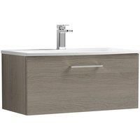 Nuie Arno 800mm Wall Hung 1 Drawer Vanity & Curved Basin Solace Oak