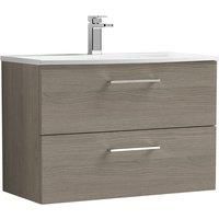 Nuie Arno Wall Hung 2-Drawer Vanity Unit & Basin-4 800mm - Solace Oak Woodgrain