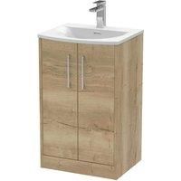 Hudson Reed Juno 500mm Floor Standing 2 Door Vanity & Curved Basin - Autumn Oak
