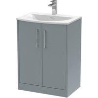 Hudson Reed Juno 600mm Floor Standing 2 Door Vanity & Curved Basin - Coastal Grey