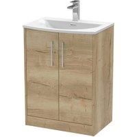 Hudson Reed Juno 600mm Floor Standing 2 Door Vanity & Curved Basin - Autumn Oak