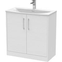 Hudson Reed Juno 800mm Floor Standing 2 Door Vanity & Curved Basin - White Ash