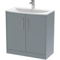 Hudson Reed Juno 800mm Floor Standing 2 Door Vanity & Curved Basin - Coastal Grey
