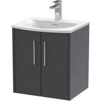 Hudson Reed JNU2221G Juno Modern Bathroom Wall Hung 2-Door Vanity with Curved Ceramic Basin, 500mm, Woodgrain Graphite Grey
