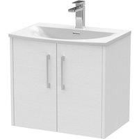 Hudson Reed JNU2123G Juno Modern Bathroom Wall Hung 2-Door Vanity with Curved Ceramic Basin, 600mm, Woodgrain White Ash