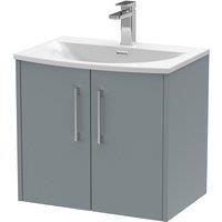 Hudson Reed Juno 600mm Wall Hung 2 Door Vanity & Curved Basin - Coastal Grey