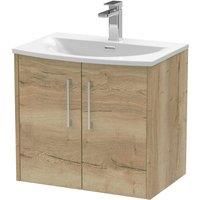 Hudson Reed Juno 600mm Wall Hung 2 Door Vanity & Curved Basin - Autumn Oak