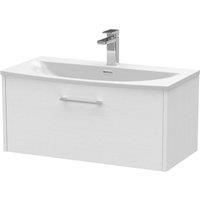 Hudson Reed JNU2125G Juno Modern Bathroom Wall Hung Single Drawer Vanity with Curved Ceramic Basin, White Ash