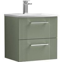 Nuie Deco 500mm Wall Hung 2 Drawer Vanity & Basin 4 - Satin Reed Green