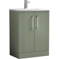 Nuie Deco 600mm Floor Standing 2 Door Vanity & Basin 4 - Satin Reed Green
