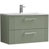 Nuie Deco 800mm Wall Hung 2 Drawer Vanity & Basin 4 - Satin Reed Green