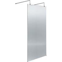 Hudson Reed WRAF19590 Fluted Modern Bathroom Fluted 8mm Toughened Safety Glass Wetroom Screen with 2 Support Arms, 1950mm x 900mm, Chrome