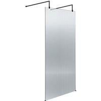 Hudson Reed 900mm Fluted Wetroom Screen With Arms & Feet - Matt Black