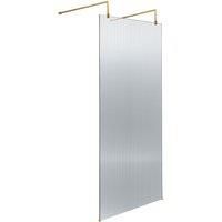Hudson Reed WRAF19580BB Fluted Modern Bathroom Fluted 8mm Toughened Safety Glass Wetroom Screen with 2 Support Arms, 1950mm x 800mm, Brushed Brass