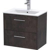 Hudson Reed Juno 600mm Wall Hung 2 Drawer Vanity & Minimalist Basin - Metallic Slate