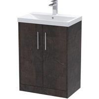 Hudson Reed Juno 600mm Floor Standing 2 Door Vanity & Thin-Edge Basin - Metallic Slate