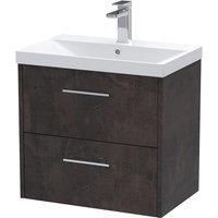 Hudson Reed Juno 600mm Wall Hung 2 Drawer Vanity & Thin-Edge Basin - Metallic Slate