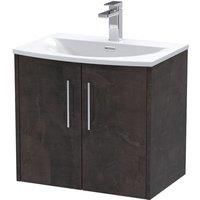 Hudson Reed Juno 600mm Wall Hung 2 Door Vanity & Curved Basin - Metallic Slate
