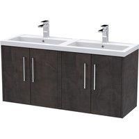 Hudson Reed Juno 1200mm Wall Hung 4 Door Vanity & Double Polymarble Basin - Metallic Slate