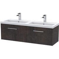 Hudson Reed Juno 1200mm Wall Hung 2 Drawer Vanity & Double Polymarble Basin - Metallic Slate