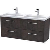 Hudson Reed Juno 1200mm Wall Hung 4 Drawer Vanity & Double Polymarble Basin - Metallic Slate