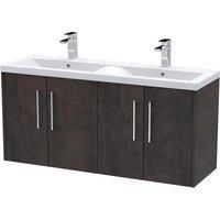 Hudson Reed Juno 1200mm Wall Hung 4 Door Vanity & Double Ceramic Basin - Metallic Slate