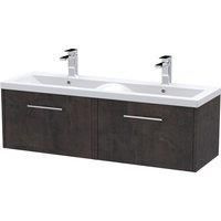 Hudson Reed Juno 1200mm Wall Hung 2 Drawer Vanity & Double Ceramic Basin - Metallic Slate