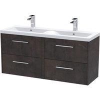 Hudson Reed Juno 1200mm Wall Hung 4 Drawer Vanity & Double Ceramic Basin - Metallic Slate
