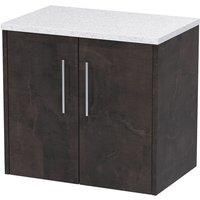Hudson Reed Juno 600mm Wall Hung 2 Door Vanity & Sparkling White Worktop - Metallic Slate
