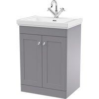 Nuie Classique 600mm Floor Standing 2-door Unit & Basin 1 Tap Hole - Satin Grey