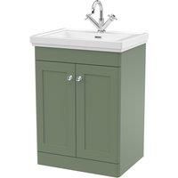 Nuie Classique 600mm Floor Standing 2-door Unit & Basin 1 Tap Hole - Satin Green