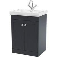 Nuie Classique 600mm Floor Standing 2-door Unit & Basin 1 Tap Hole - Satin Anthracite