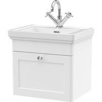 Nuie Classique 500mm Wall Hung 1-drawer Unit & Basin 1 Tap Hole - Satin White
