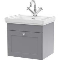 Nuie Classique 500mm Wall Hung 1-drawer Unit & Basin 1 Tap Hole - Satin Grey