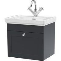 Nuie Classique 500mm Wall Hung 1-drawer Unit & Basin 1 Tap Hole - Satin Anthracite