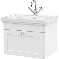 Nuie Classique 600mm Wall Hung 1-drawer Unit & Basin 1 Tap Hole - Satin White