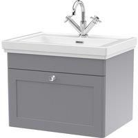 Nuie Classique 600mm Wall Hung 1-drawer Unit & Basin 1 Tap Hole - Satin Grey