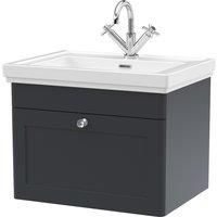 Nuie Classique 600mm Wall Hung 1-drawer Unit & Basin 1 Tap Hole - Satin Anthracite