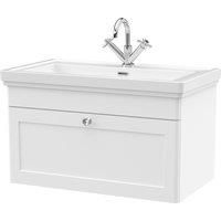 Nuie Classique 800mm Wall Hung 1-drawer Unit & Basin 1 Tap Hole - Satin White